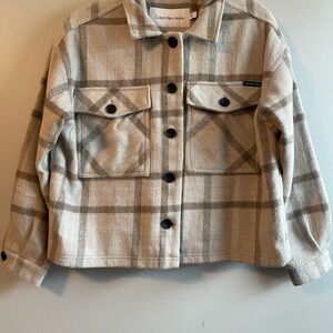 Calvin Klein woman’s Oversized Utility shirt Plaid Jacket - Neutral : Size S